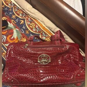 Kathy Van Zeeland Elegant Red Crocodile-Embossed Women's Bag